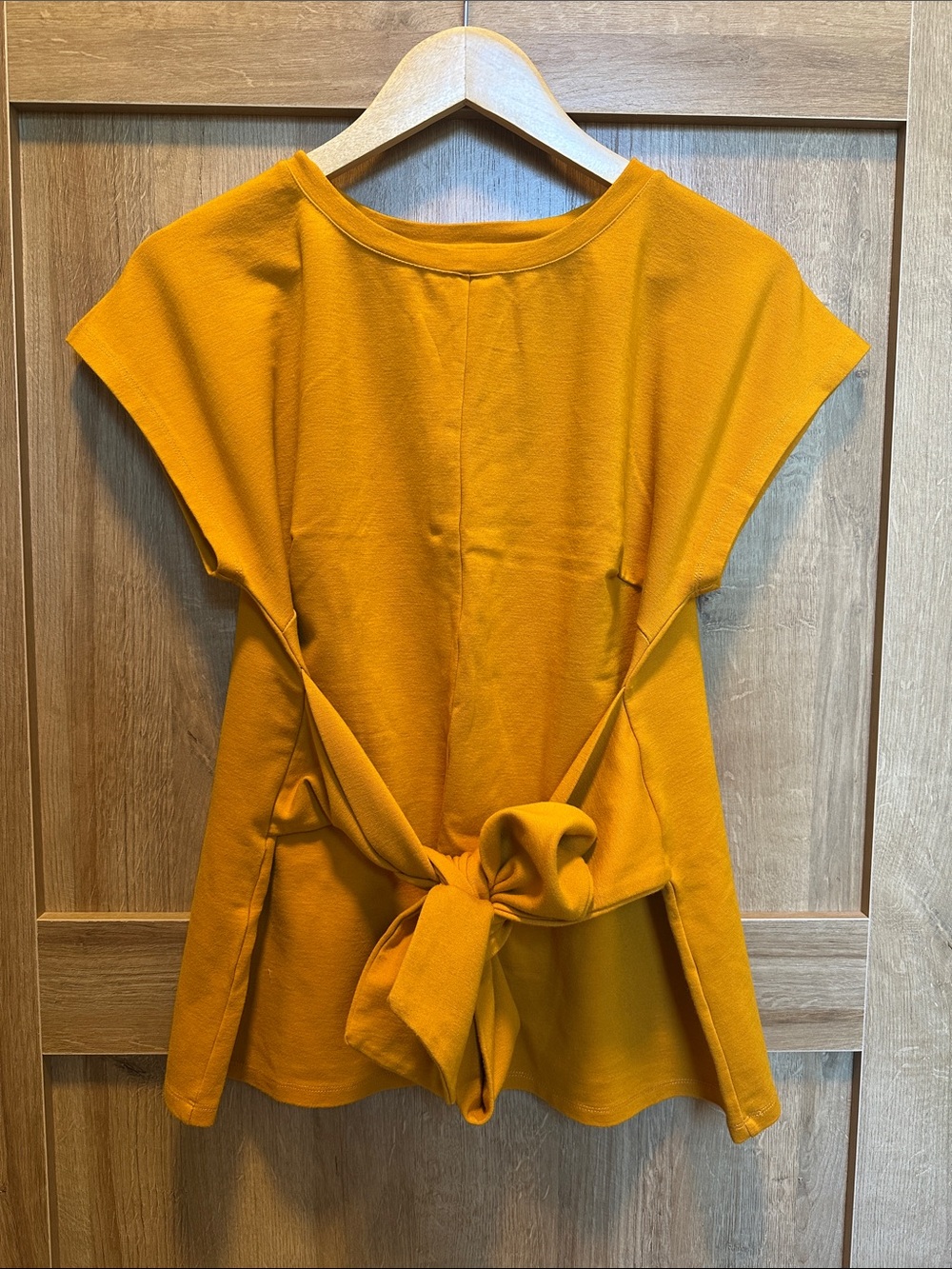 Eloquii Short Sleeve Tie-Front Tunic in Mustard Yellow